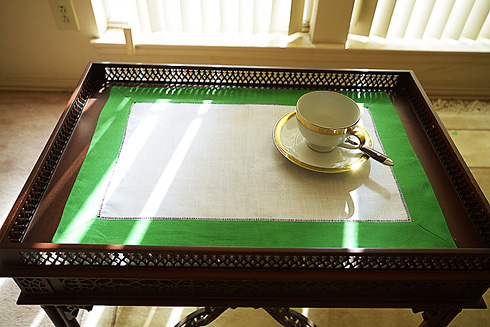 White Hemstitch Placemat 14"x20". Kelly Green color border